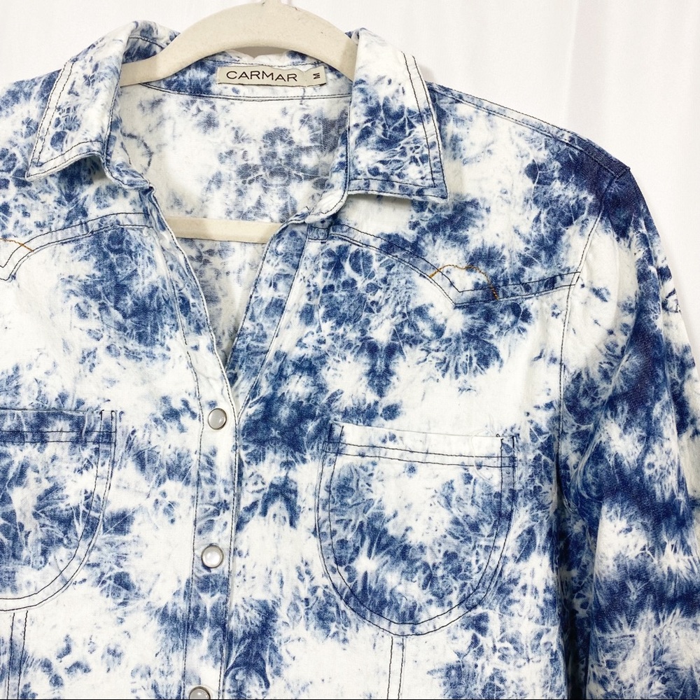 Carmar Bleached Chambray Pearl Snap Western Rodeo Top - Picture 3 of 10